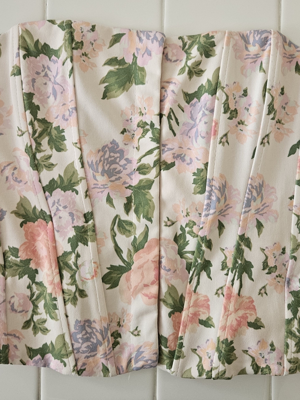 Floral Print Pleated Women’s Corset Top  - Pastel Pink & Green
